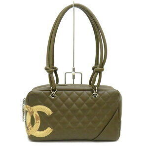 CHANEL Cambon Line Bowling Coco Mark Handbag circa Leather Python Khaki Green